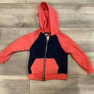 Kids Two-Tone Hoodie - Coral and Navy